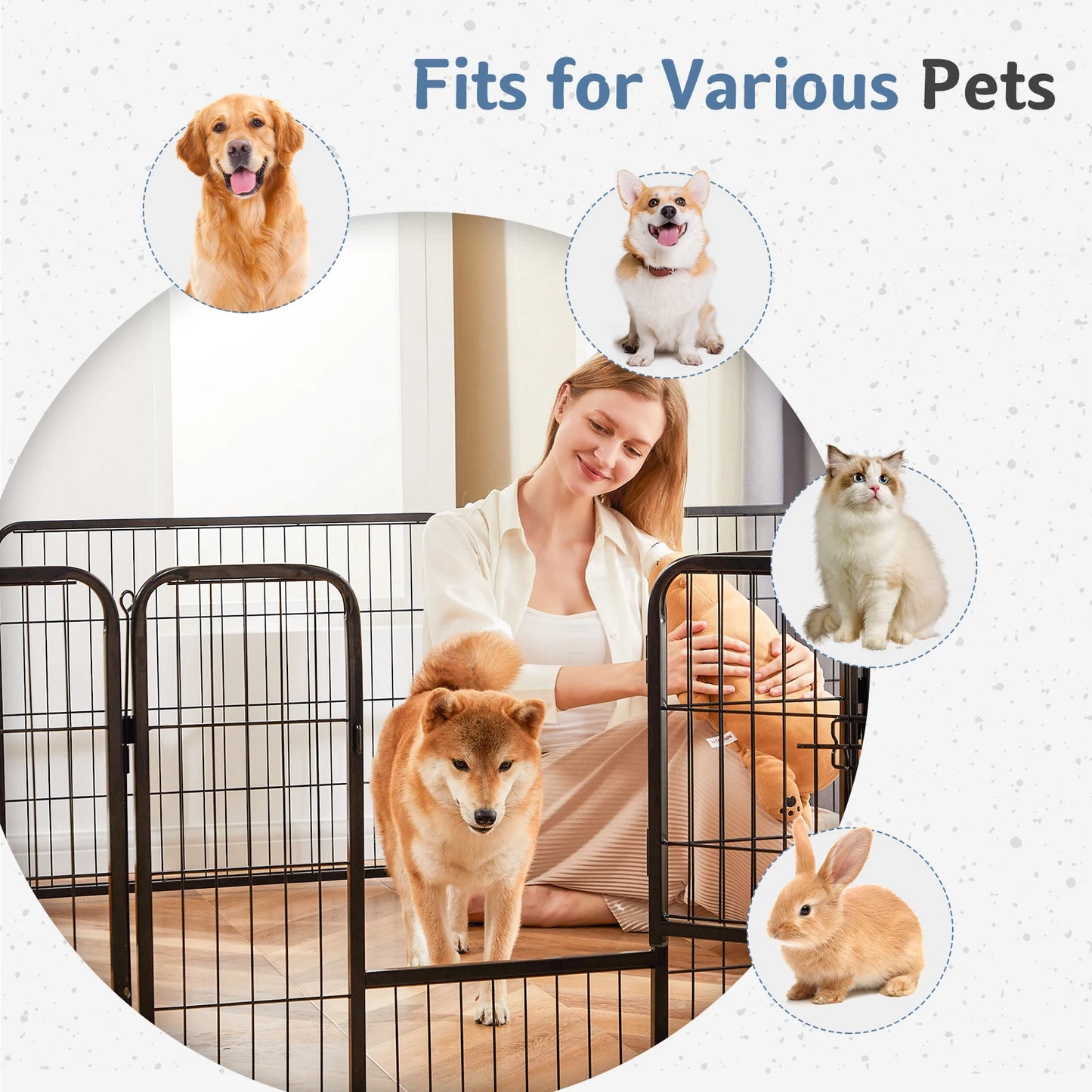 JHK Metal Pet Playpen 8 Panels Foldable Dog Fence For Outdoor Yard