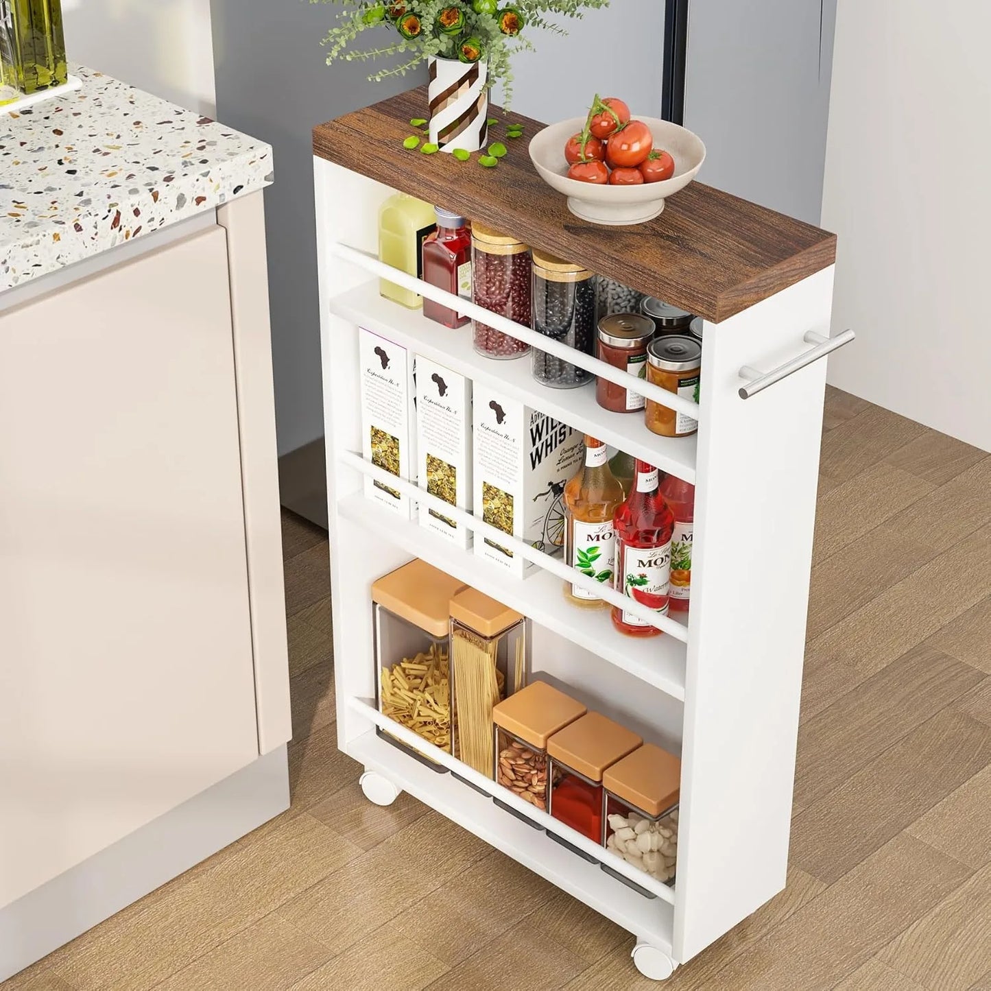 Rolling Narrow Kitchen Cart on Wheels 4 Tier Slim Utility Cart