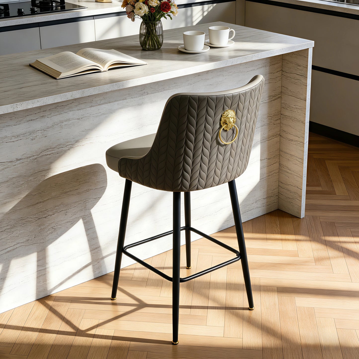 360 Degree Swivel Bar Stool High Back Footrest Microfiber Leather