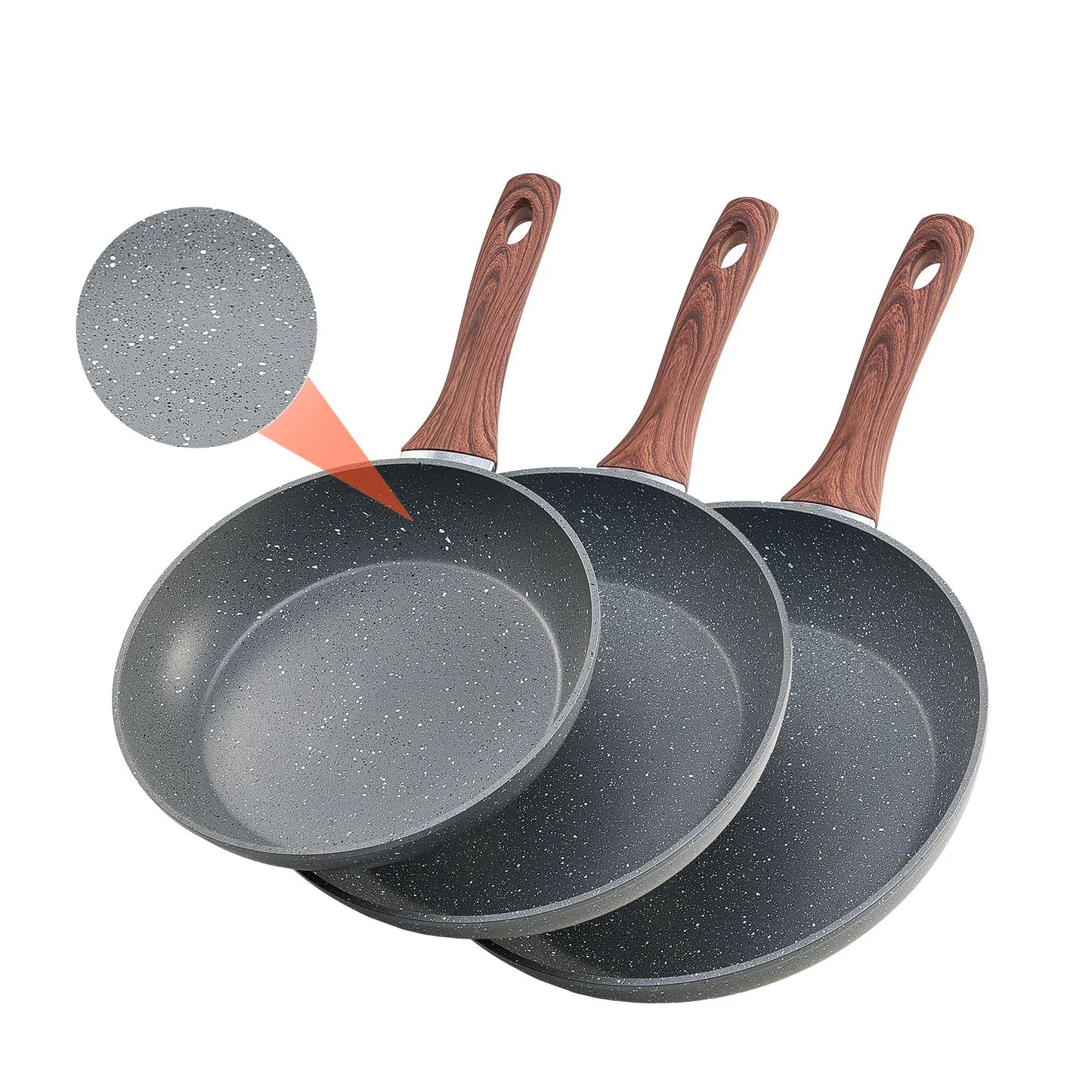 SucceBuy Nonstick Frying Pan Skillet 3 Piece Set Aluminum Heavy Duty for Gas and Electric Cooking Grey For Home Cooks