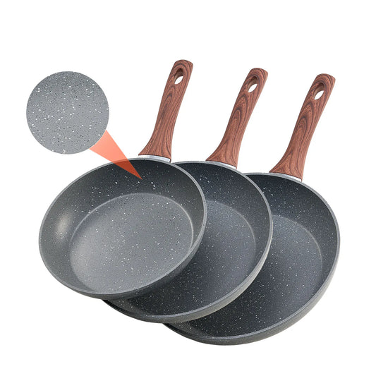 SucceBuy Nonstick Frying Pan Skillet 3 Piece Set Aluminum Heavy Duty for Gas and Electric Cooking Grey For Home Cooks