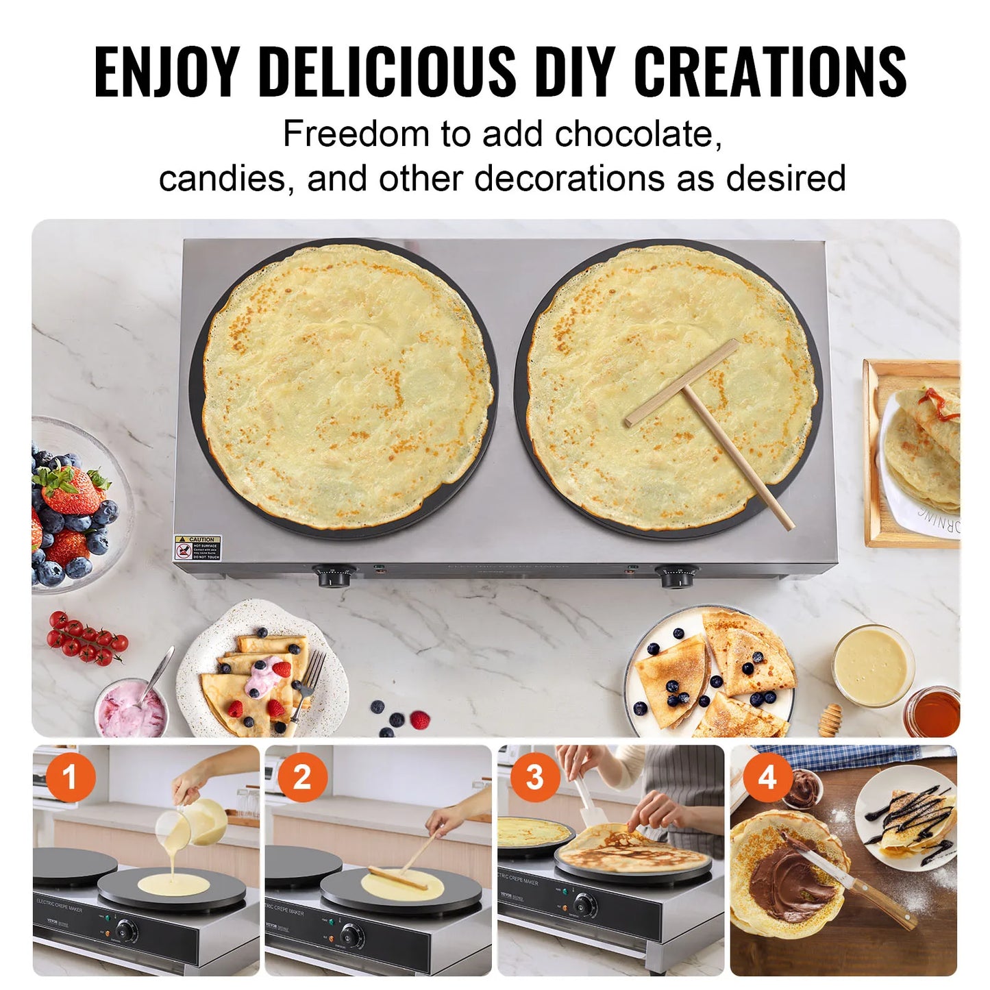 SucceBuy Commercial Crepe Maker 16 Inch Double Head For Foodservice With Temperature Control Nonstick Plate
