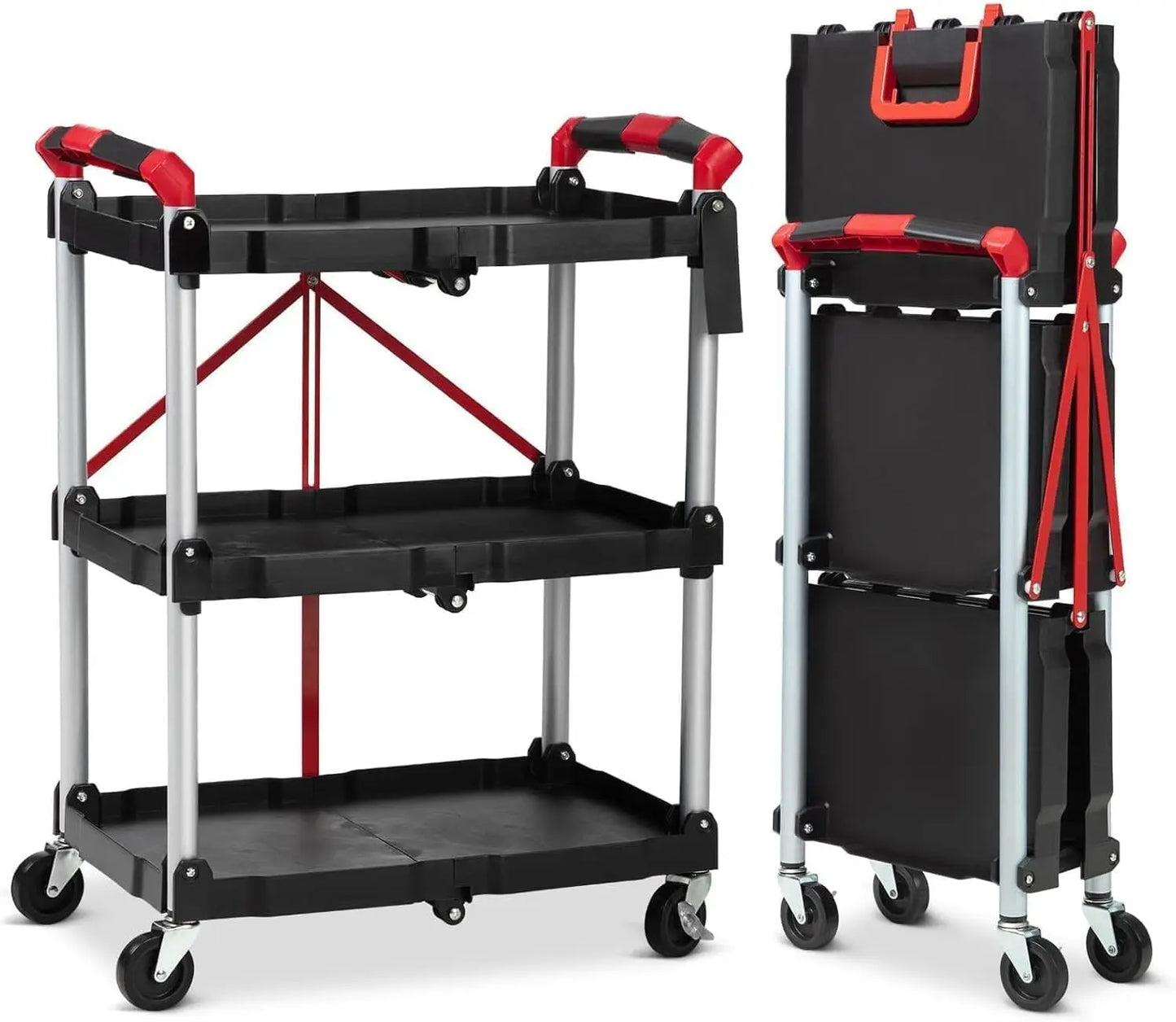 TWISTER.CK Three Tier Foldable Utility Cart With Locking Wheels