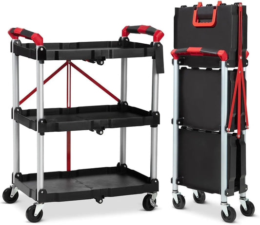 TWISTER.CK Three Tier Foldable Utility Cart With Locking Wheels