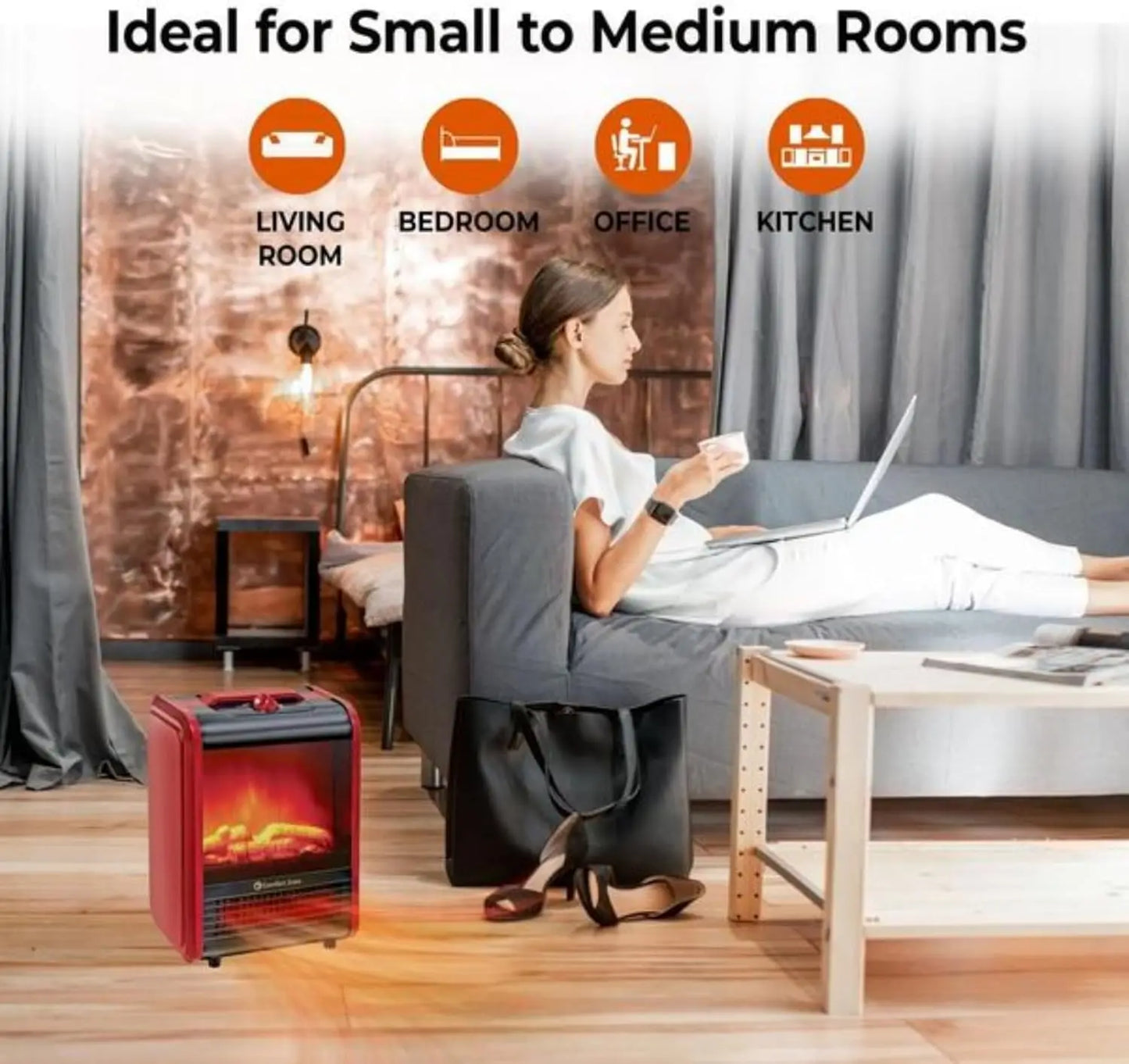 XMSJ Electric Mini Fireplace Heater Realistic 3D Flame