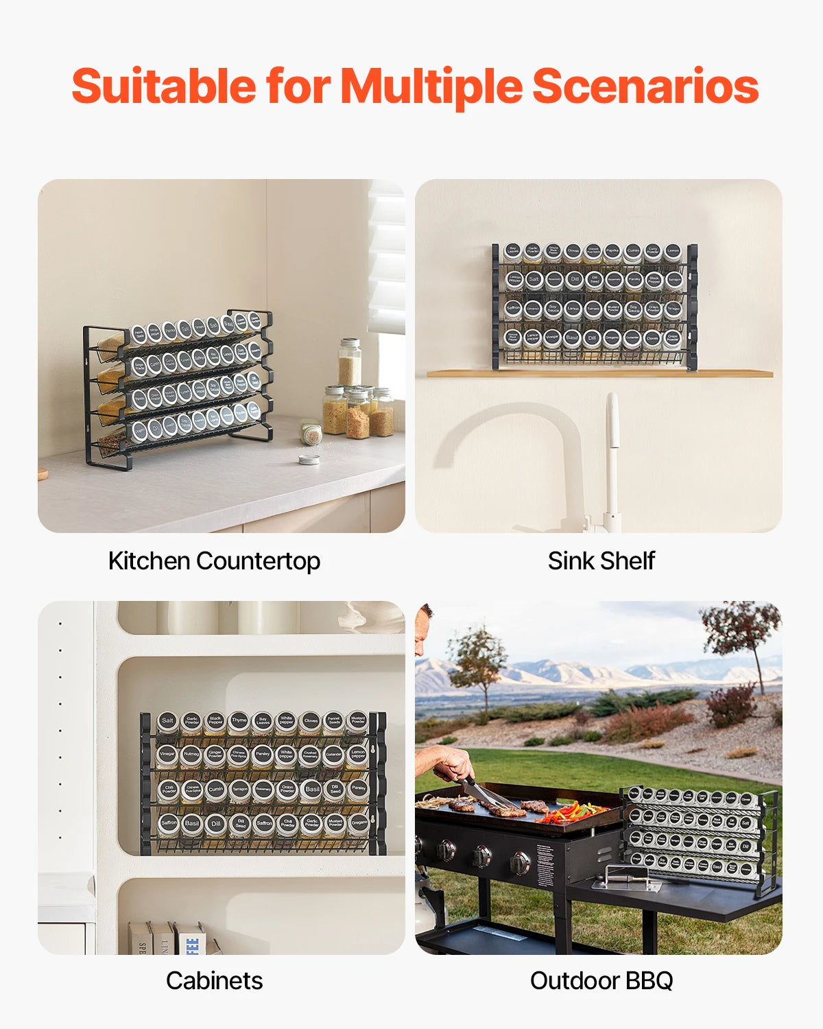 Spice Rack Organizer For Cabinet With Jars Lids Labels Funnel