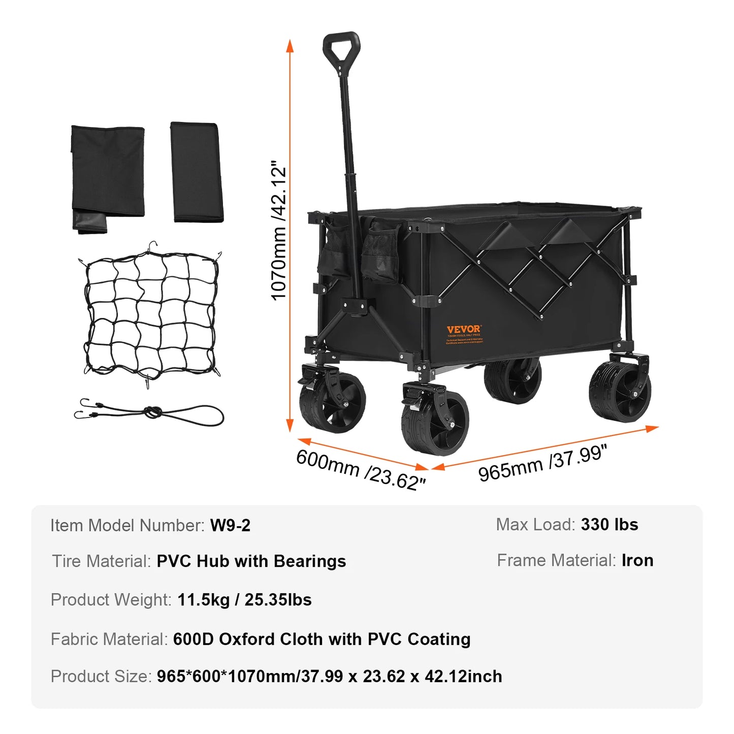 SucceBuy Collapsible Folding Wagon With All-Terrain Wheels And Drink Holder