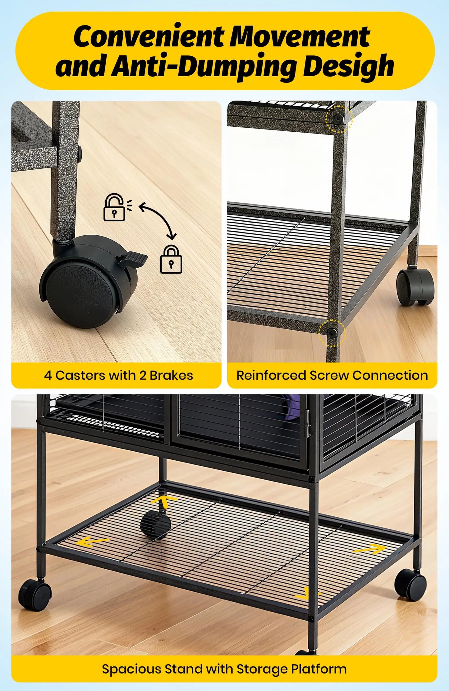 HiMISSCN Heavy Duty Small Animal Cage For Ferrets Chinchillas And Rabbits With Lockable Wheels And Removable Platforms