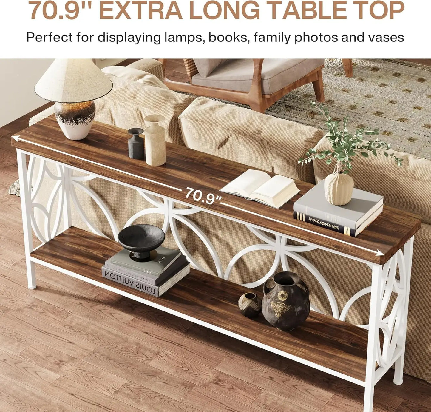 LITTLE TREE Industrial Sofa Table With Storage For Entryway