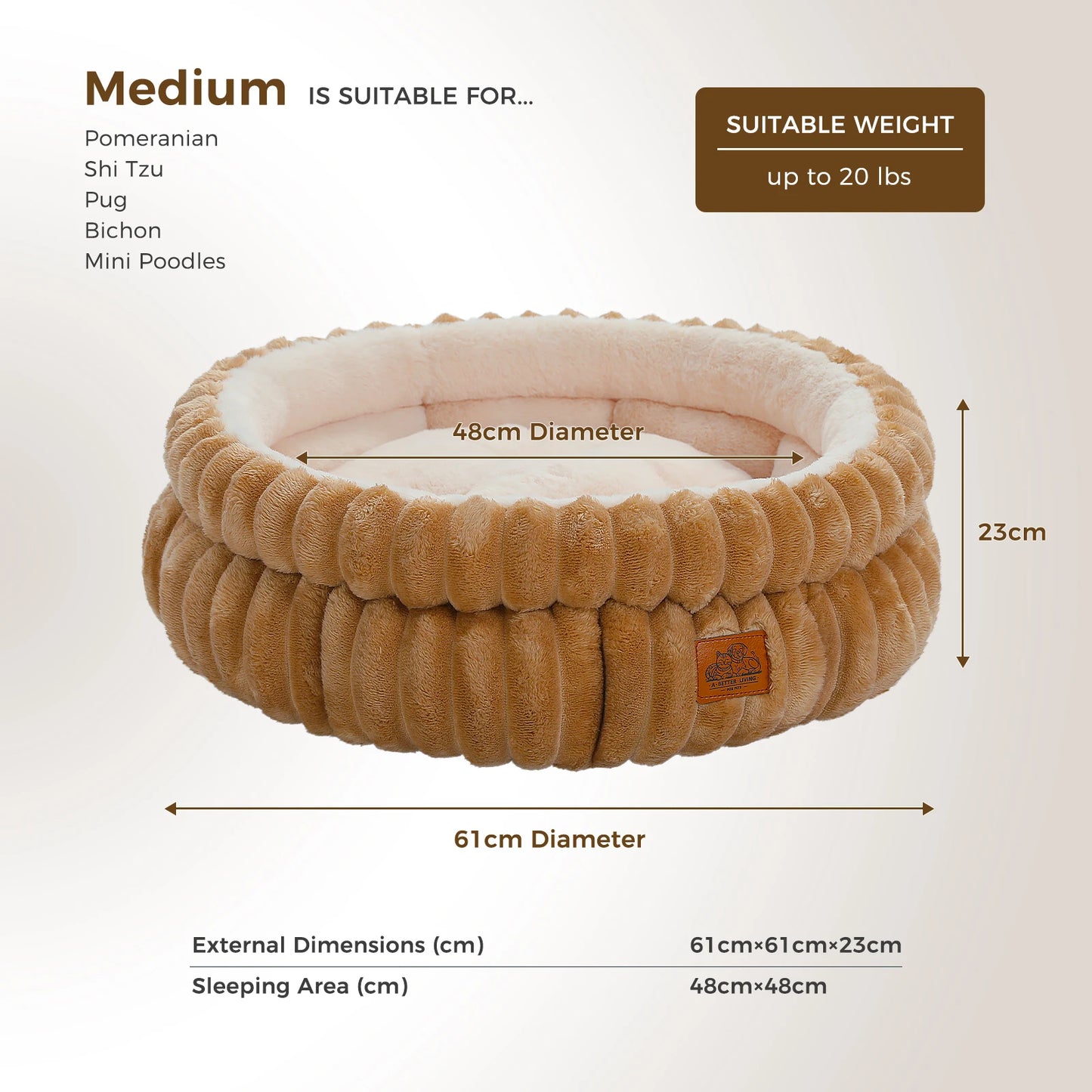 PAWZ Road Round Washable Pet Bed For Medium Dogs And Indoor Cats With Anti Slip Bottom All Season Comfort