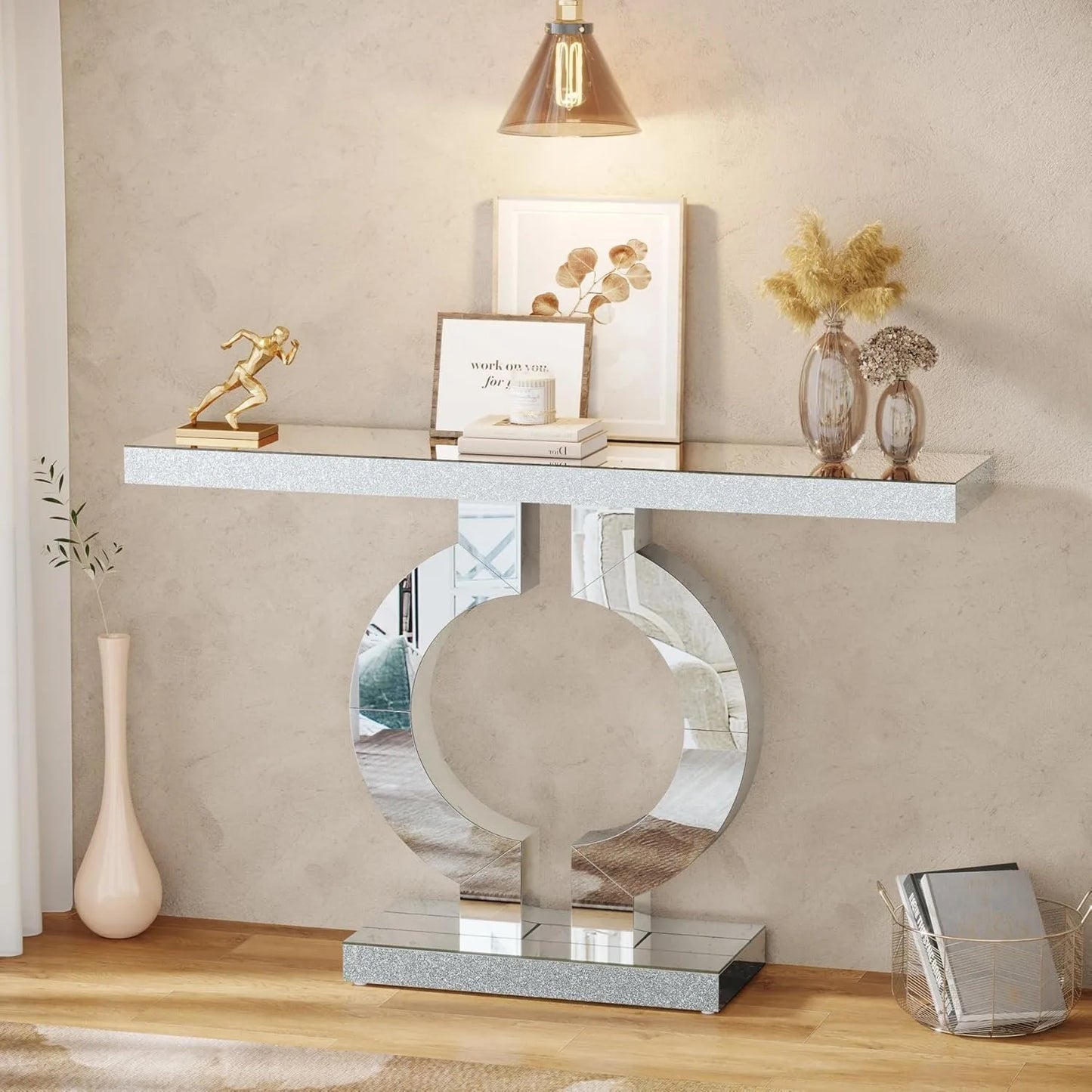Little Tree Mirrored Console Table With O-Shaped Base