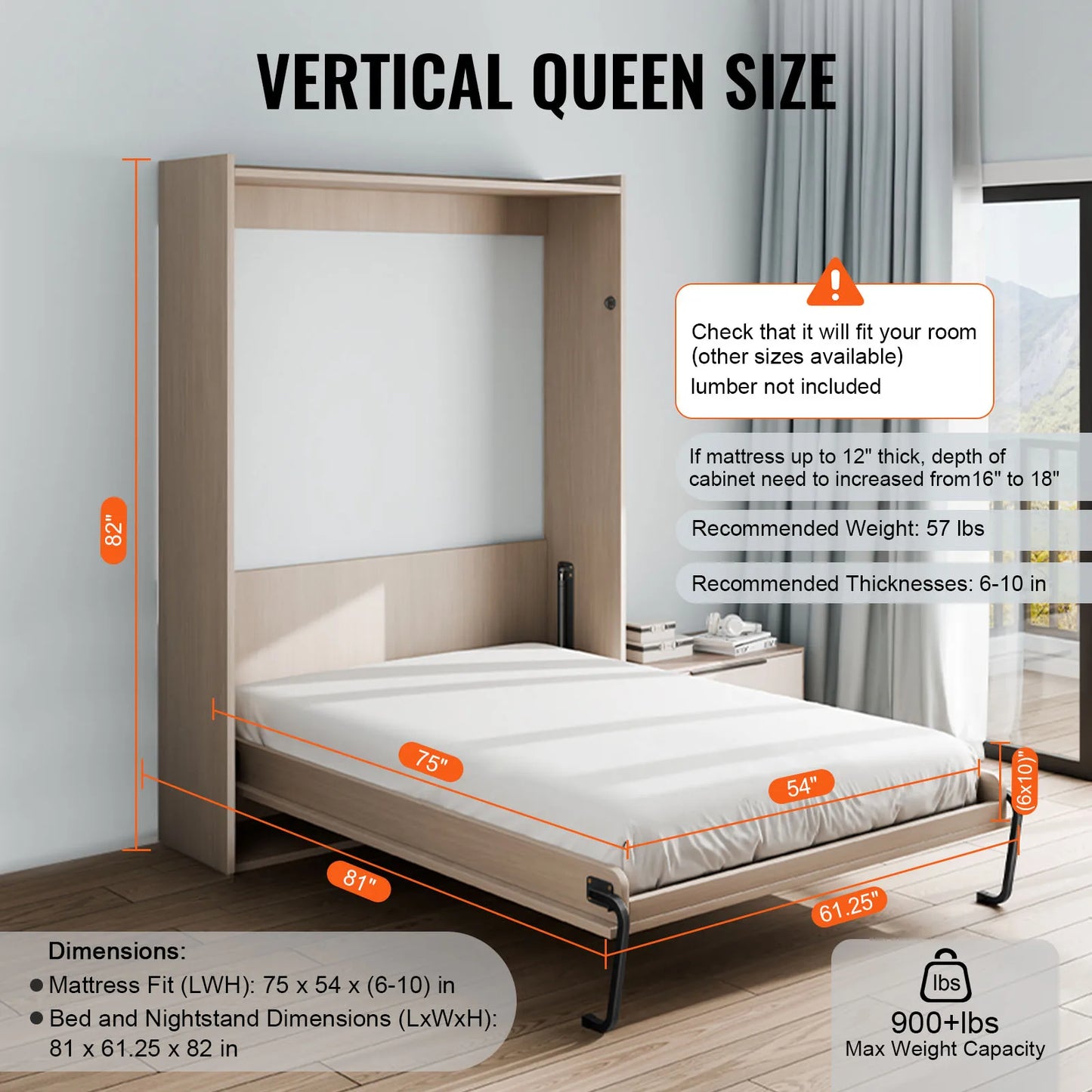 Murphy Bed Kit Vertical Deluxe Wall Lift Hardware Pneumatic Lever