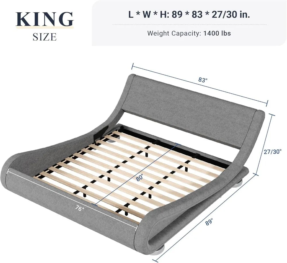 Bed Frame With Adjustable Headboard And Low Profile Upholstered Platform