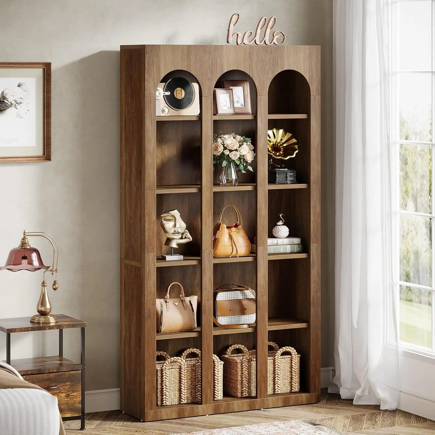 Little Tree 5-Tier Bookshelf Mid Century Modern Open Shelves