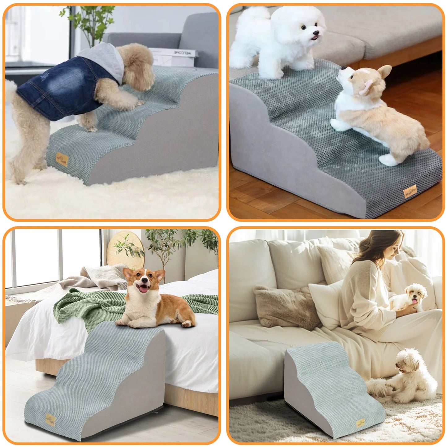 Curved Dog Stairs For Small Dogs With Removable Cover