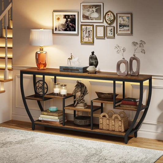 LITTLE TREE Sofa Table With Shelves Console Entryway TV Stand