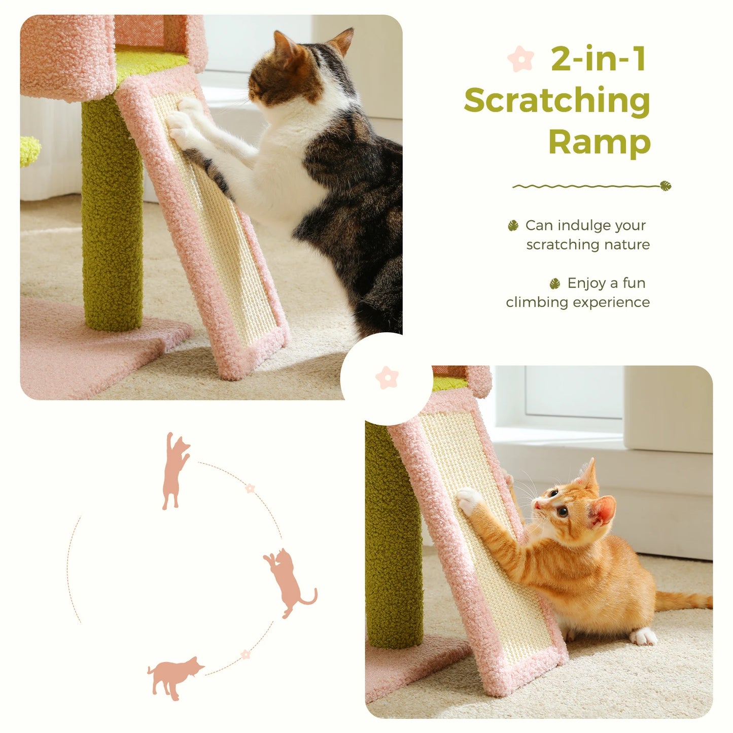 PAWZ Road Flower Cat Tree Multi Level Tower With Sisal Scratching Posts For Indoor Small And Medium Cats Top Perch
