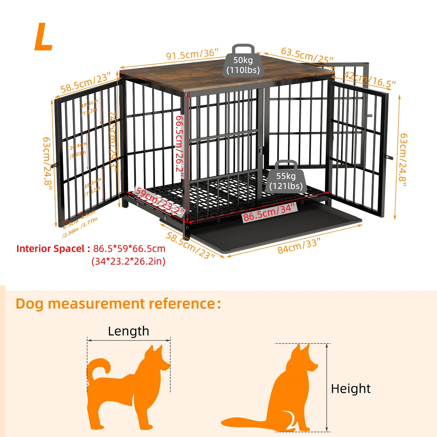 BINGOPAW Wooden Dog Crate Table With Three Doors Removable Tray