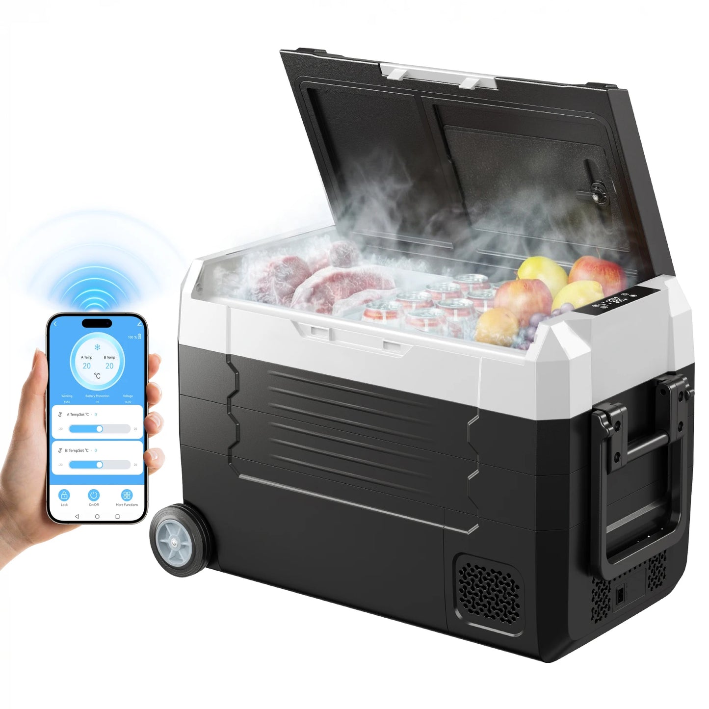 SucceBuy Car Refrigerator Dual Zone 37 48 58QT With Smart App Control Wheels For RV Boat Truck Cooler