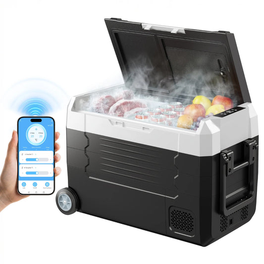 SucceBuy Car Refrigerator Dual Zone 37 48 58QT With Smart App Control Wheels For RV Boat Truck Cooler