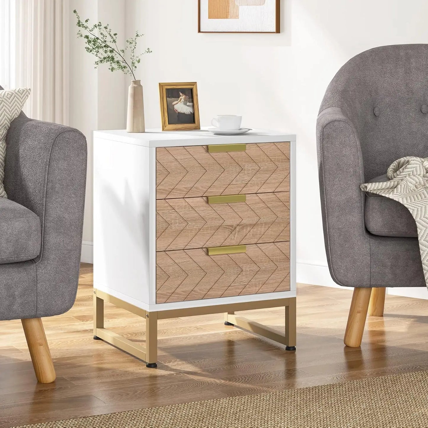 Little Tree Modern Nightstand With Chevron Design Bedside Table