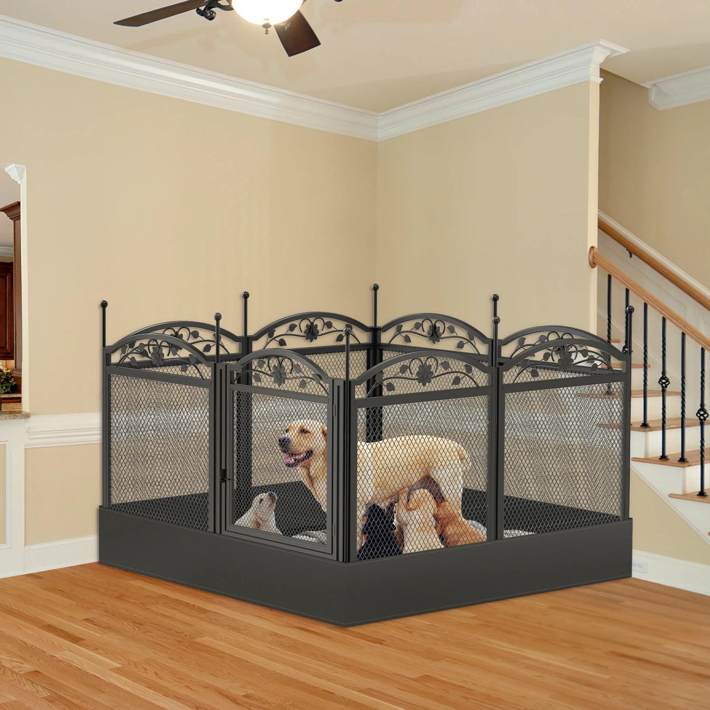 Bingopaw 8 Panels DIY Heavy Duty Dog Playpen Outdoor Indoor Metal Fence With Waterproof Whelping Pad For Training