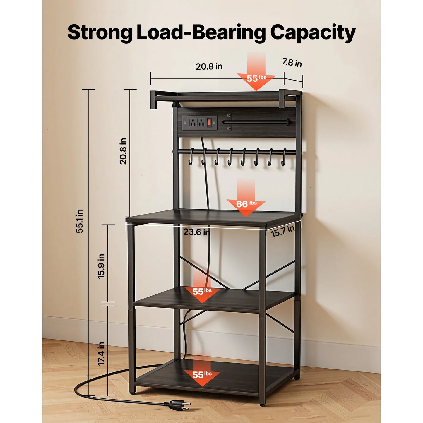 SucceBuy Stainless Steel Bakers Rack With Built In Power Strip