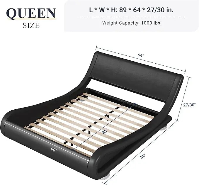 Bed Frame With Adjustable Headboard And Low Profile Upholstered Platform