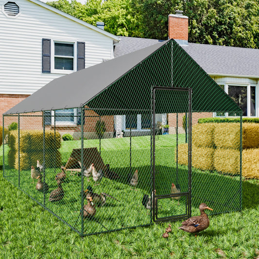 BINGOPAW Heavy-Duty Metal Chicken Coop With Cover And Netting