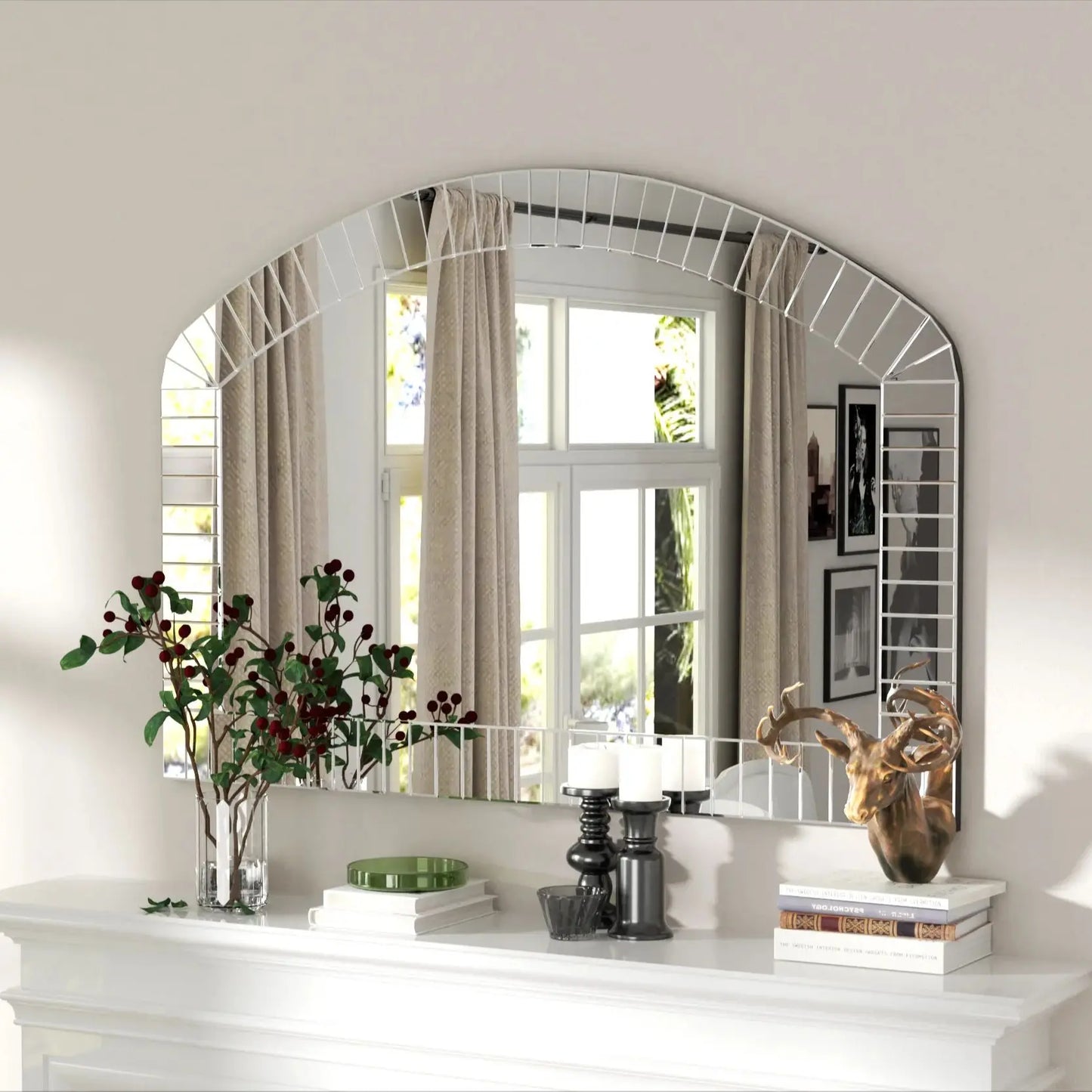 Arched Venetian Mirror With Beveled Edge For Living Room Decor