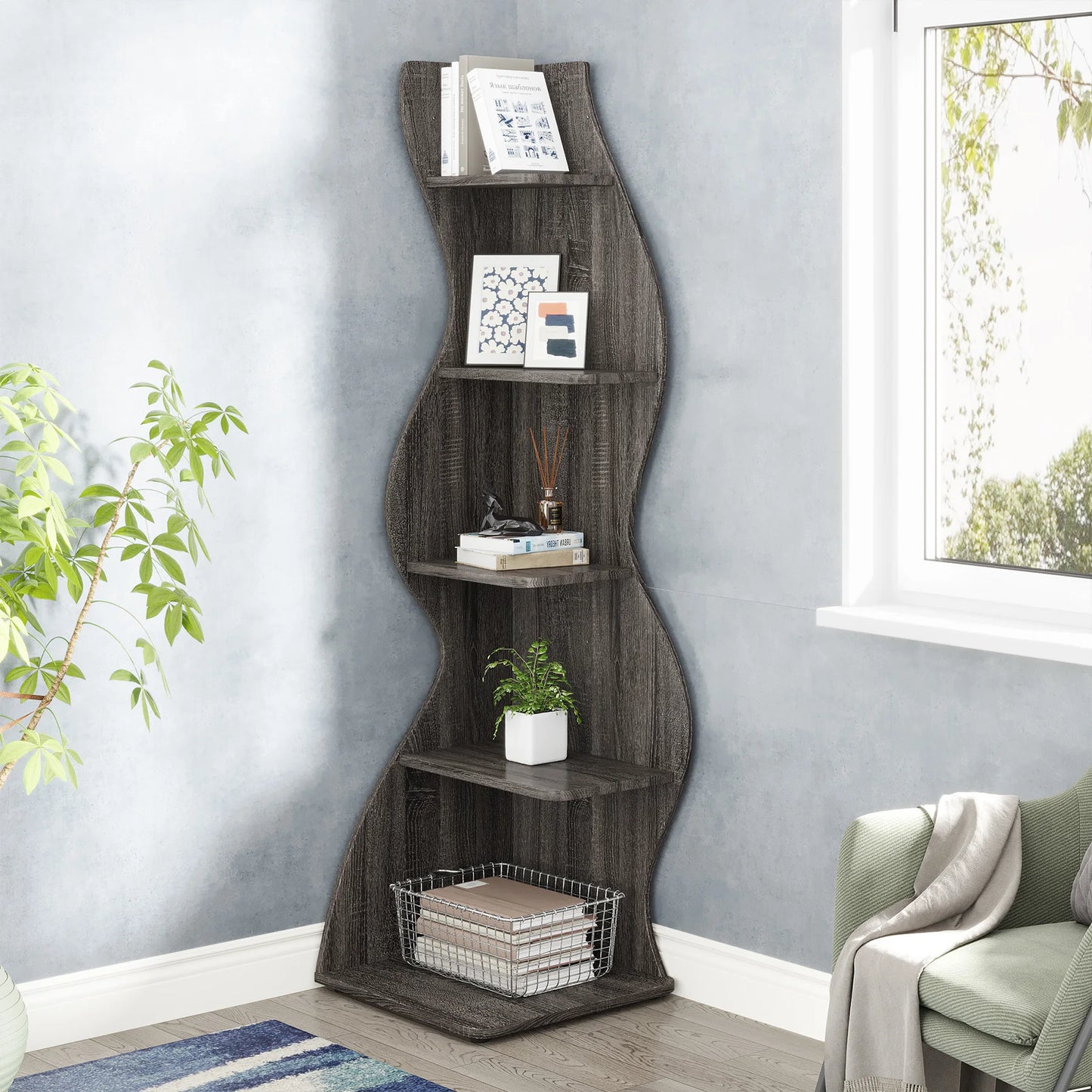 Little Tree Corner Shelf Modern Wall Bookshelf Plant Stand
