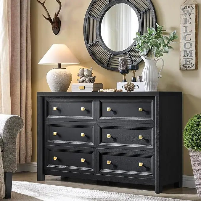 Farmhouse 6-Drawer Solid Wood Dresser For Bedroom Storage