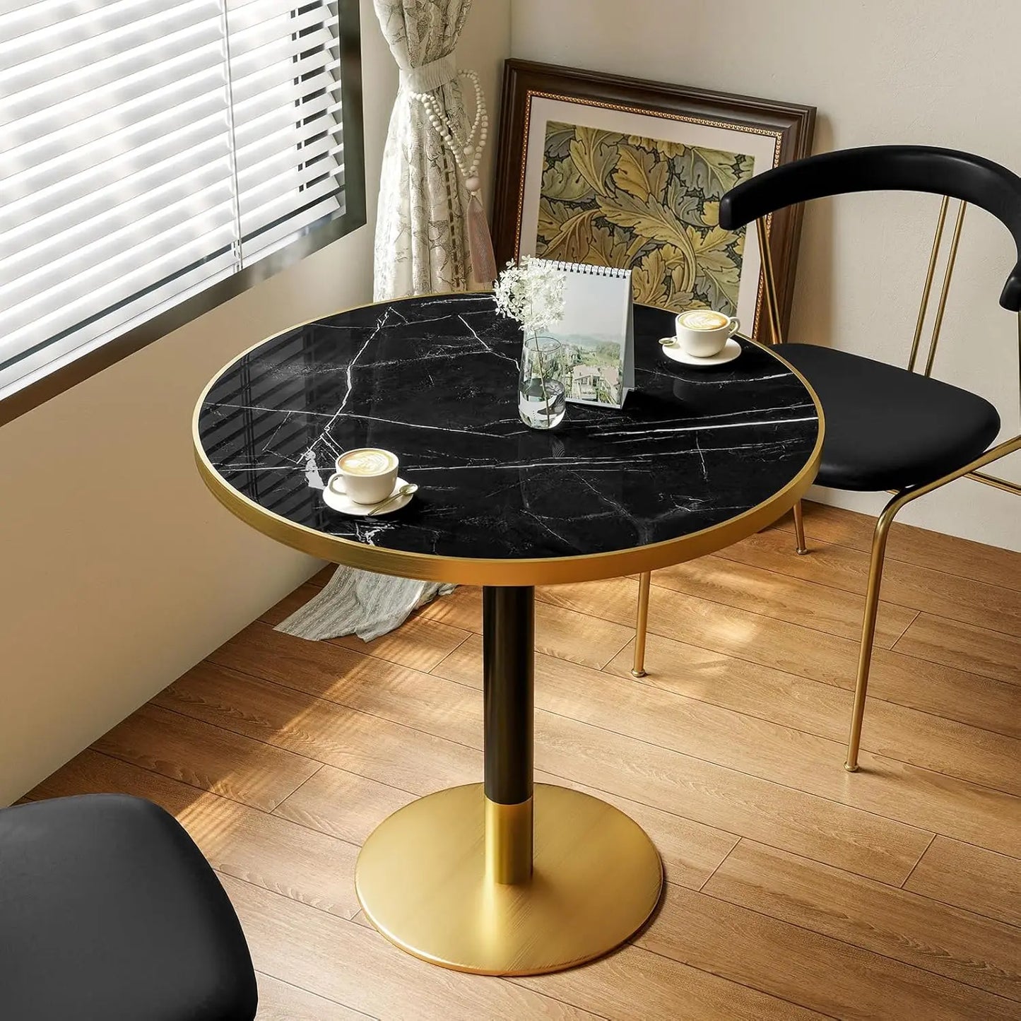 Modern Tulip Kitchen Table With Sintered Stone Top Golden Edge