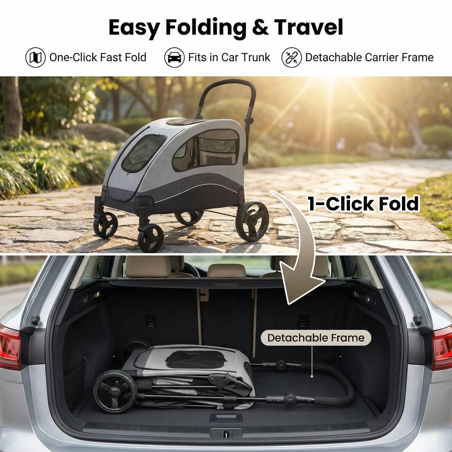 HiMISS Collapsible Large Dog Stroller Wagon 360 Degree Swivel Travel