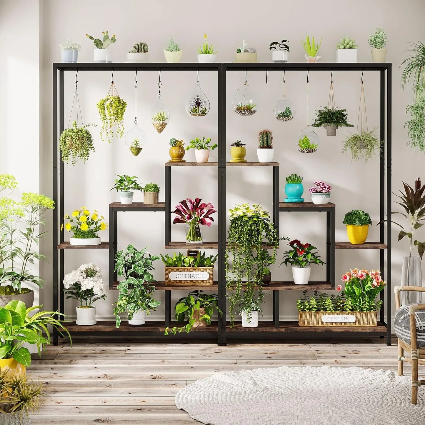 LITTLE TREE 5-Tier Tall Indoor Plant Stand With Hanging Hooks