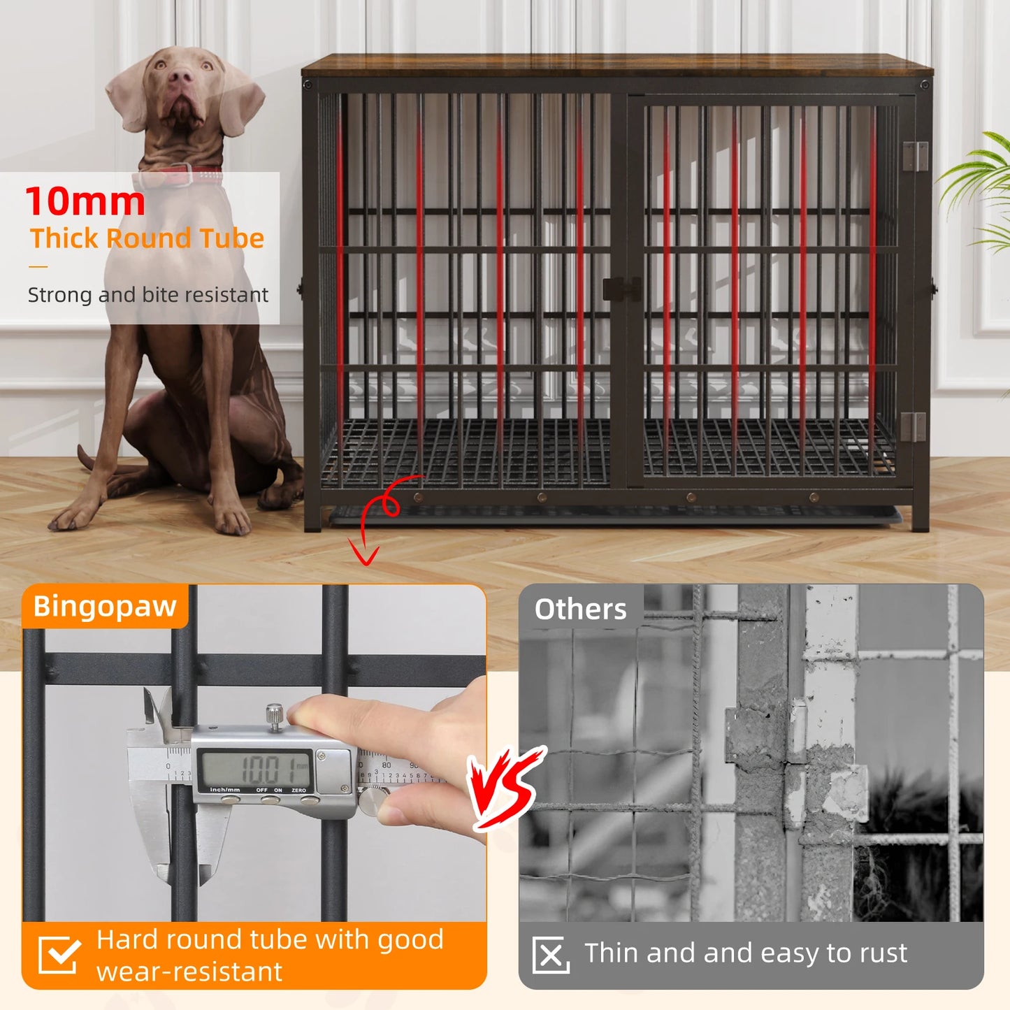 BINGOPAW Wooden Dog Crate Table With Three Doors Removable Tray