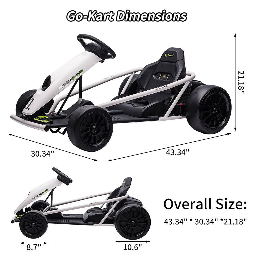 Electric Go Kart For Kids Ages 8 To 12 With Dual 300W Motors 8 MPH High Speed Ride On Racing Toy With Music Outdoor Fun Gift