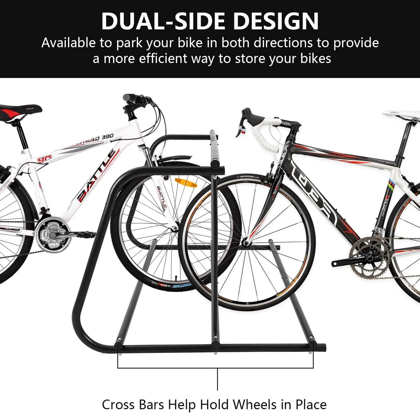 HiMISSC 10 Bikes Heavy Duty Double Sided Floor Bike Rack for Garage School Campus Parking