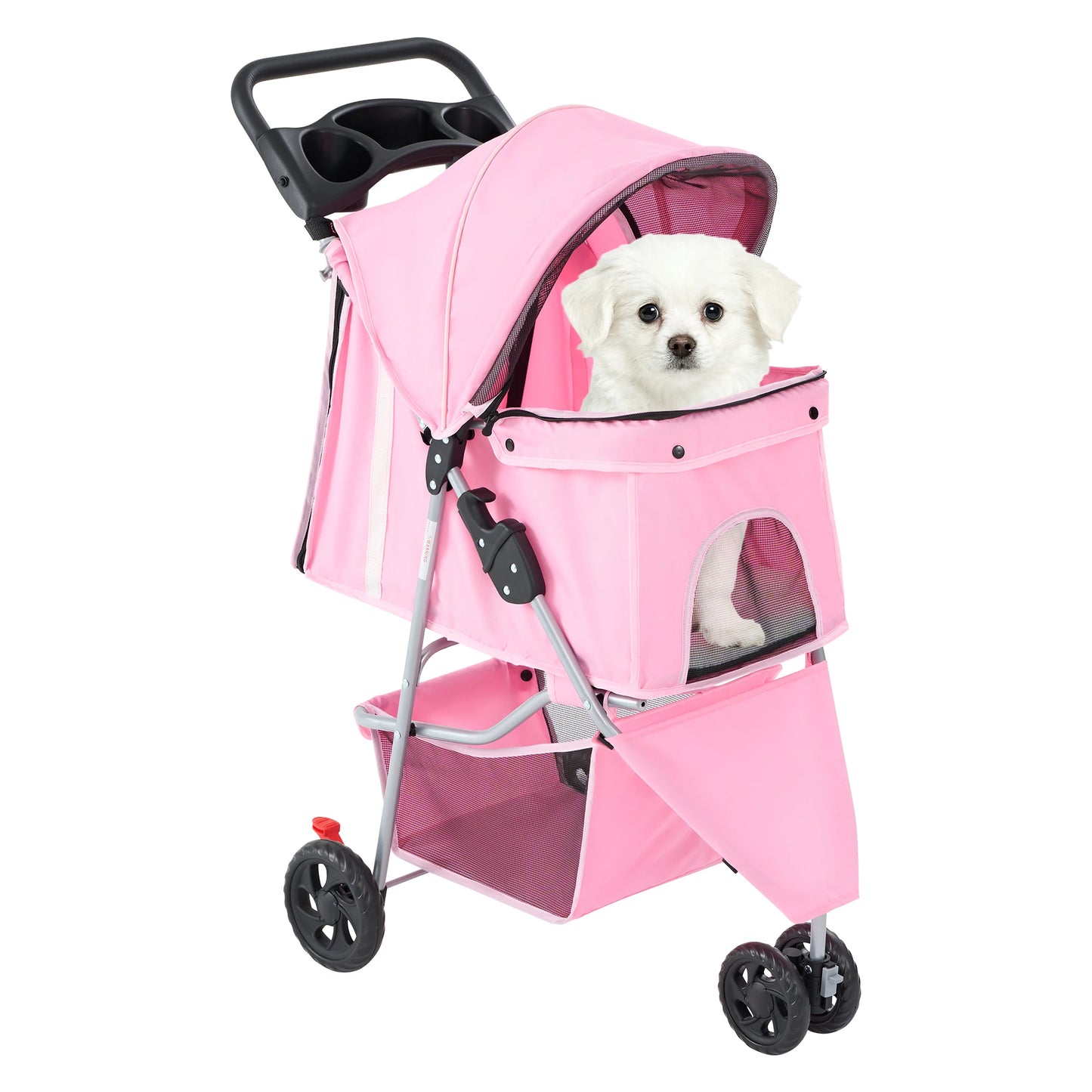 Three Wheel Foldable Pet Stroller With Mesh Windows For Small Dogs And Cats