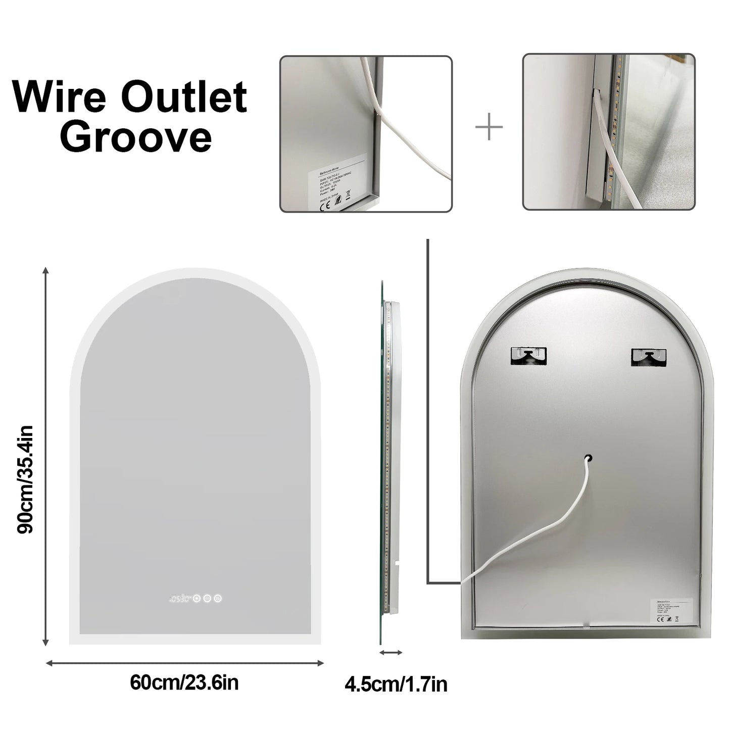 Arch Shape LED Bathroom Mirror Backlit Frameless Antifog Temperature Display