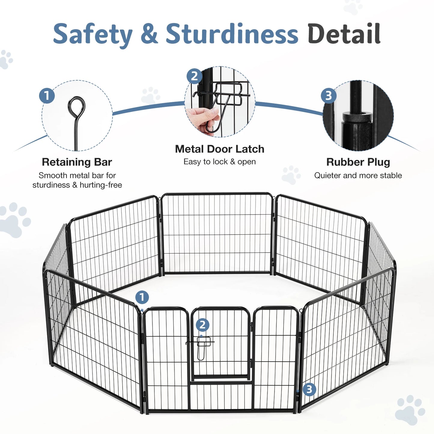 JHK Metal Pet Playpen 8 Panels Foldable Dog Fence For Outdoor Yard