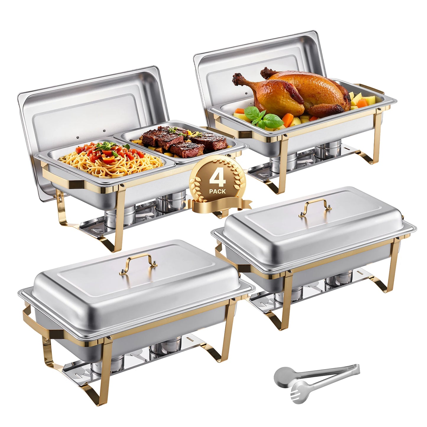 SucceBuy 8 Qt Chafing Dish Buffet Set Stainless Steel With 2 Full Size And 4 Half Size Pans For Weddings
