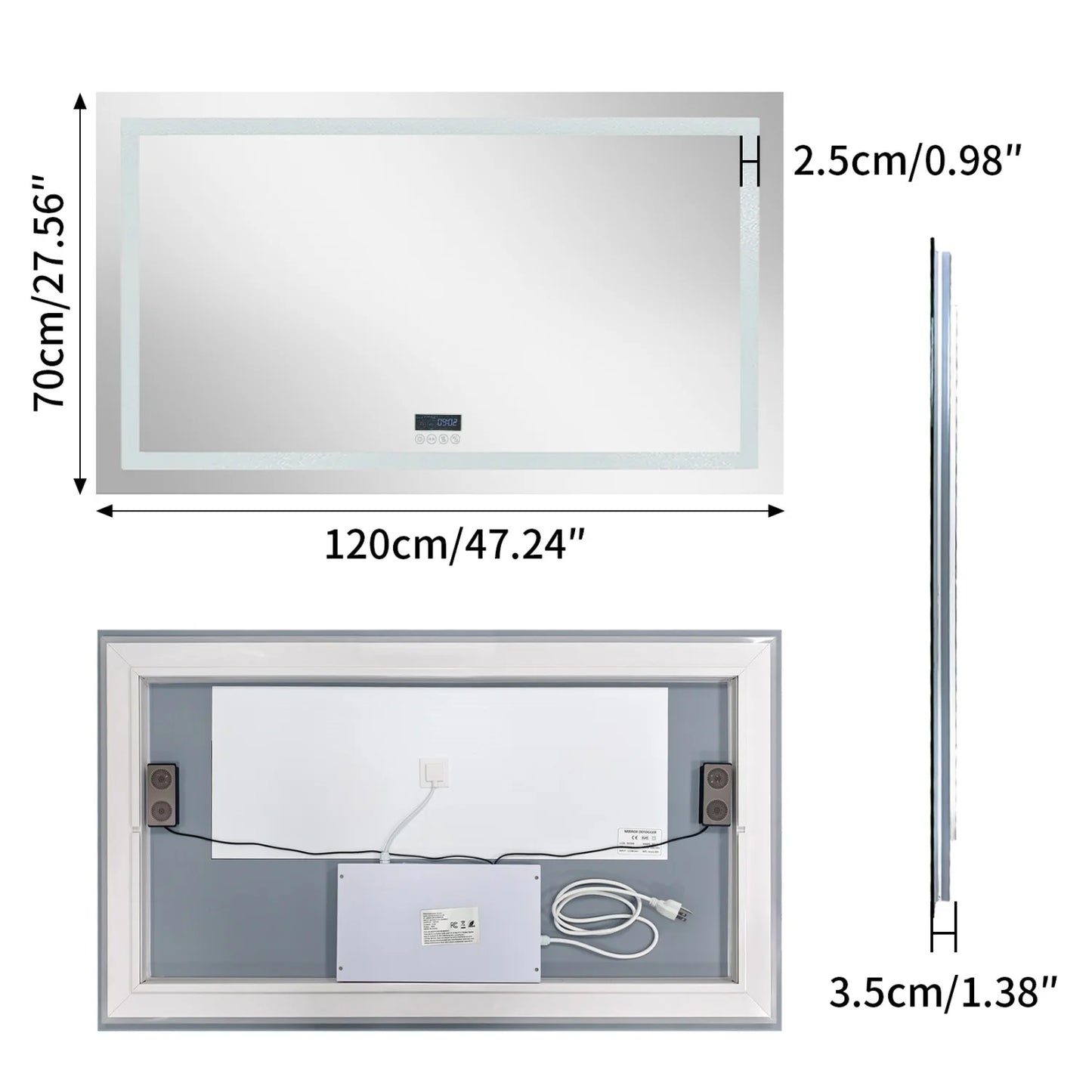 Bluetooth LED Bathroom Mirror With Dual Speaker Digital Display Antifog
