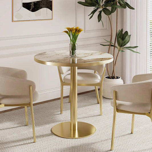 Modern Tulip Kitchen Table With Sintered Stone Top Golden Edge