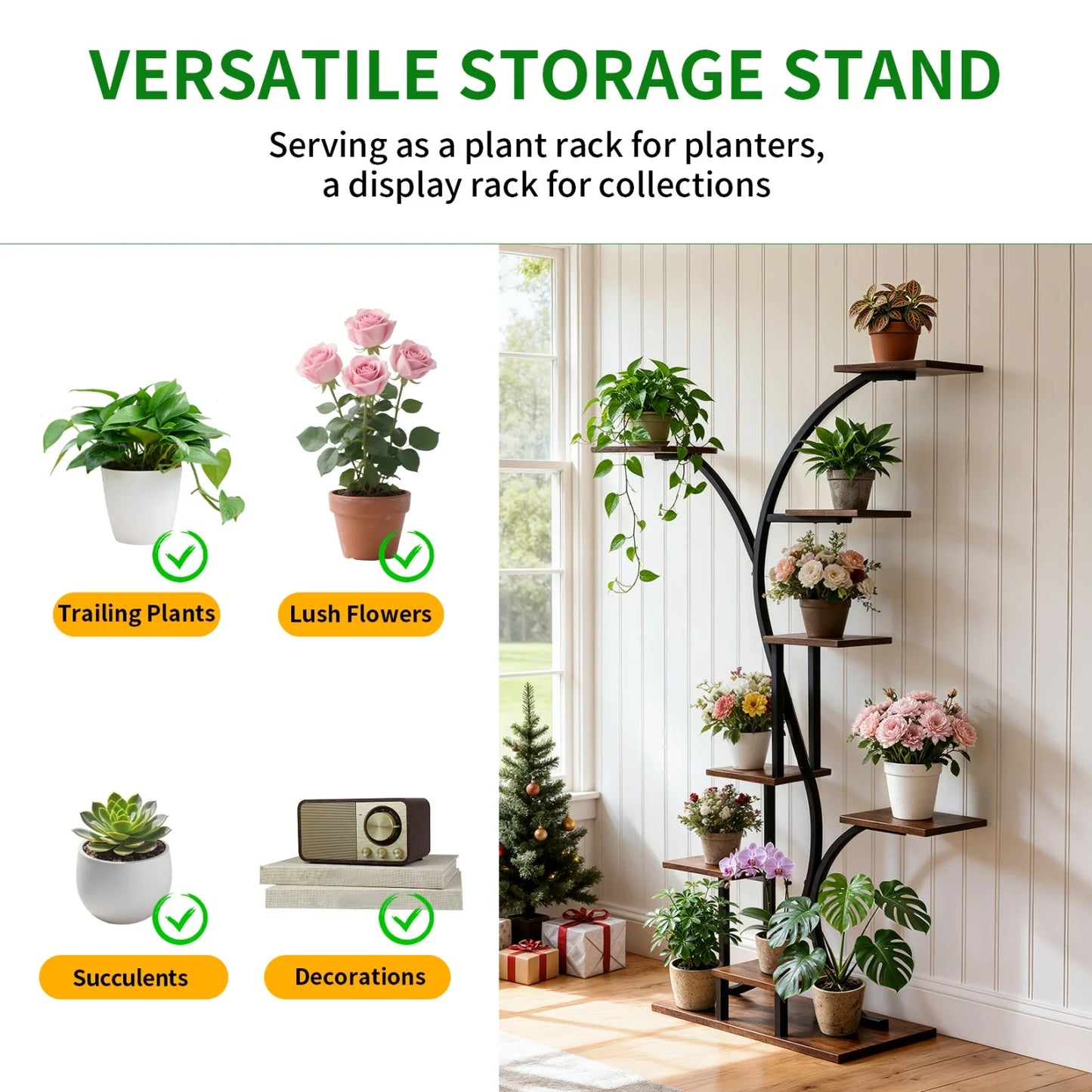 Tree Shaped Indoor Metal Plant Stand With Grow Lights