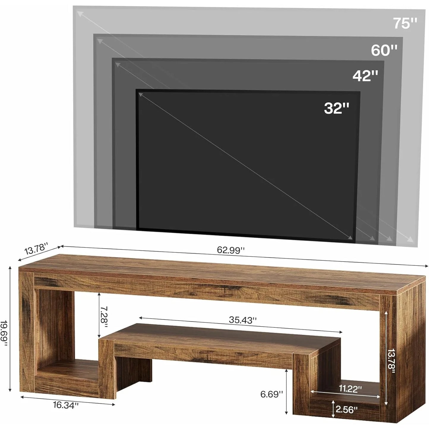 Little Tree Farmhouse TV Stand With Open Storage Shelves