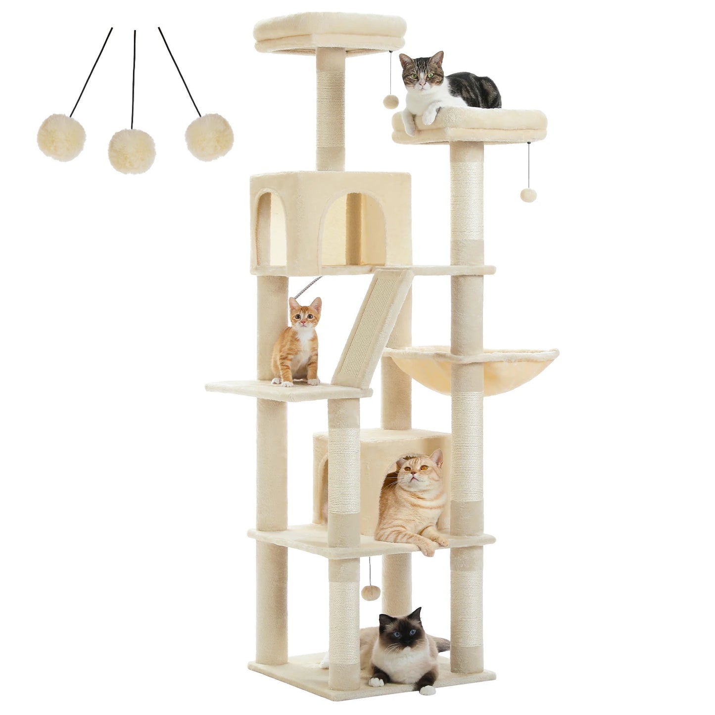 PAWZ Road Tall Cat Tree For Indoor Cats Multi Level Plush Condo With Scratching Posts Perches Caves Durable 180cm