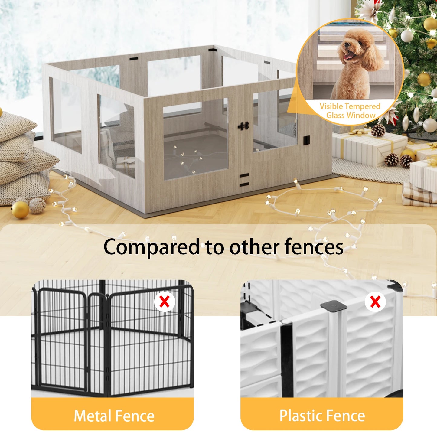BINGOPAW 8 Panels Tempered Glass Dog Playpen For Indoor Pets