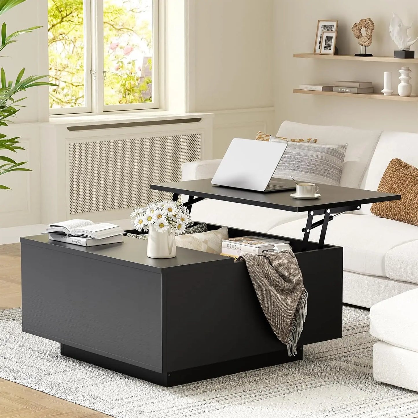 Lift Top Wood Coffee Table With Hidden Storage Solid Construction