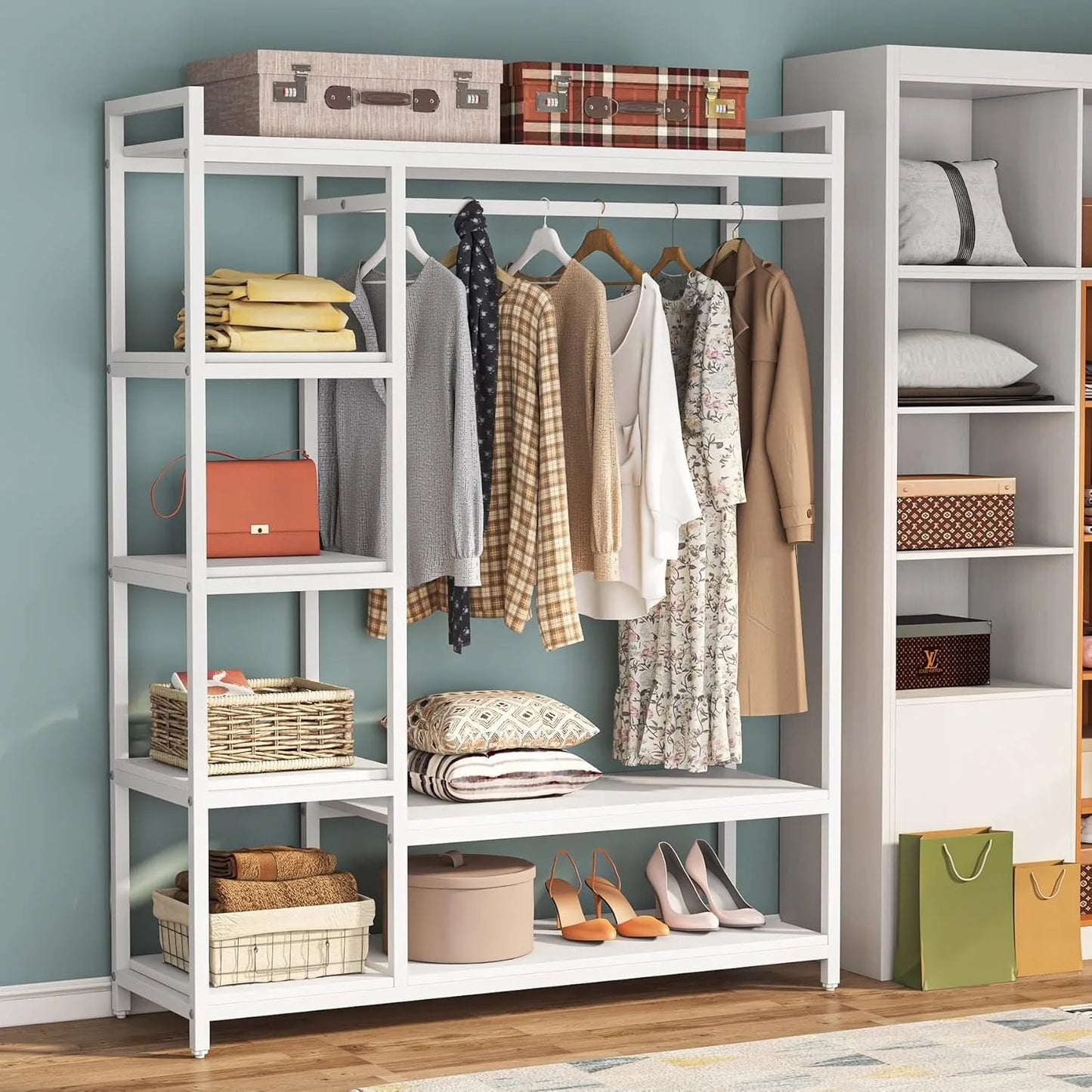 LITTLE TREE Free Standing Wood Clothes Rack For Bedroom